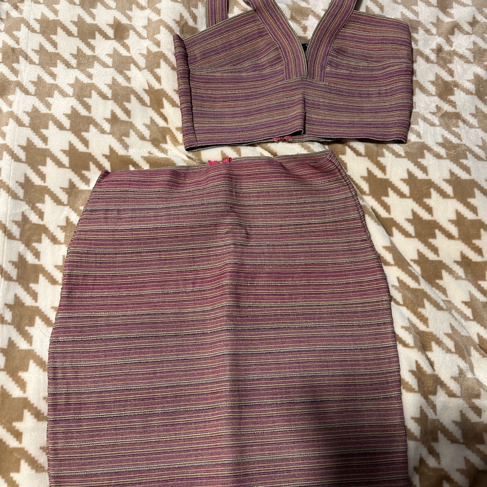 GUESS two piece bandage Striped Purple and Pink Women's Skirt